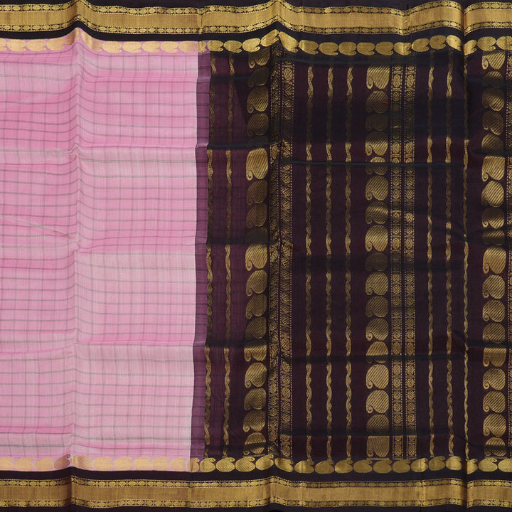 Hayagrivas Handloom Korvai baby Pink With Brown Silk Cotton Saree BBD890I4-9