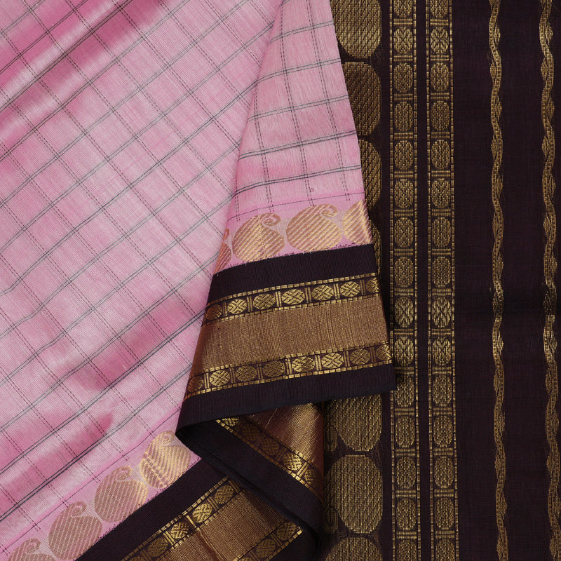 Hayagrivas Handloom Korvai baby Pink With Brown Silk Cotton Saree BBD890I4-9