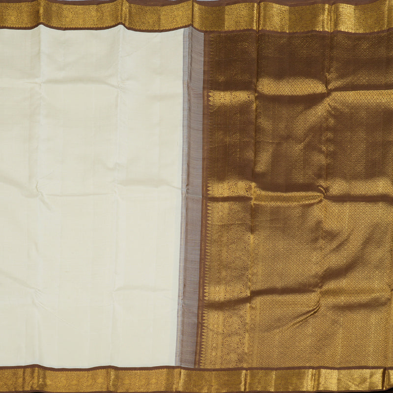 Hayagrivas Off White Handloom Kanjivaram Silk Saree with Dark Brown Border BBD894I3-6