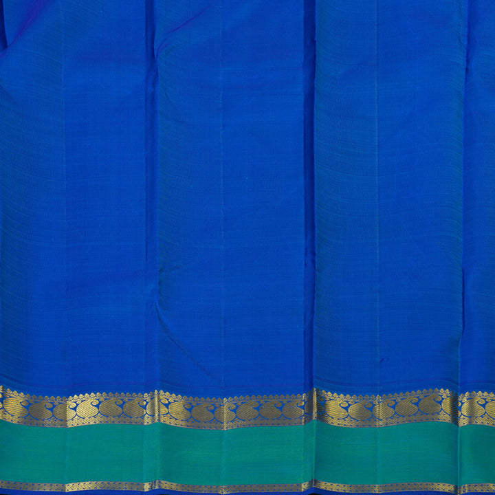 Hayagrivas White Kanjivaram Silk Saree with Dark Blue and Sea Green Retta Pet Border BBD8D2-1