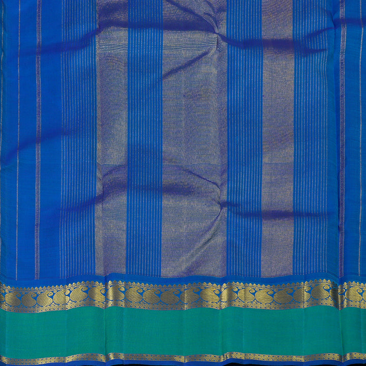 Hayagrivas White Kanjivaram Silk Saree with Dark Blue and Sea Green Retta Pet Border BBD8D2-1