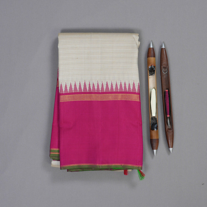Hayagrivas Beige Handloom Kanjivaram Silk Saree with Dark Pink Border BBD905I8-1