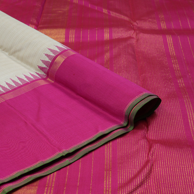 Hayagrivas Beige Handloom Kanjivaram Silk Saree with Dark Pink Border BBD905I8-1