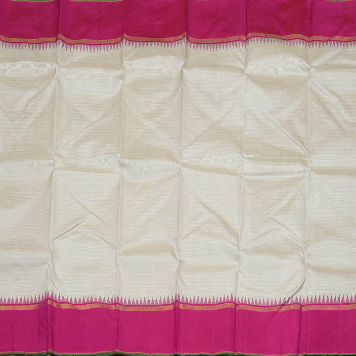 Hayagrivas Beige Handloom Kanjivaram Silk Saree with Dark Pink Border BBD905I8-1