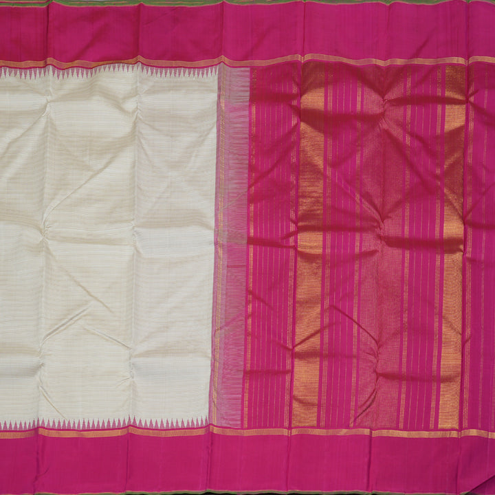 Hayagrivas Beige Handloom Kanjivaram Silk Saree with Dark Pink Border BBD905I8-1