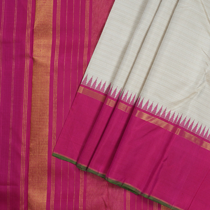 Hayagrivas Beige Handloom Kanjivaram Silk Saree with Dark Pink Border BBD905I8-1
