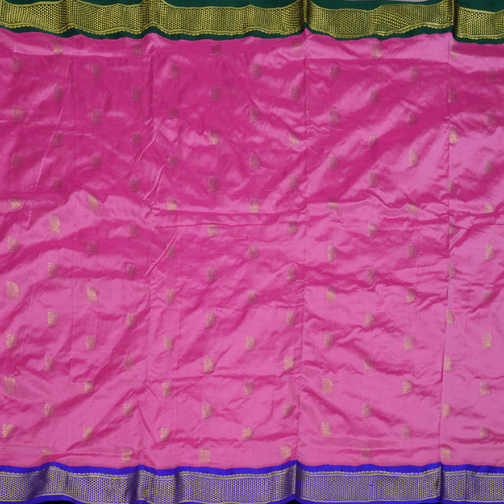 Hayagrivas Rose Pink Handloom Kanjivaram Ten Yards Silk Saree with Purplish Blue Border BBD909I1-2