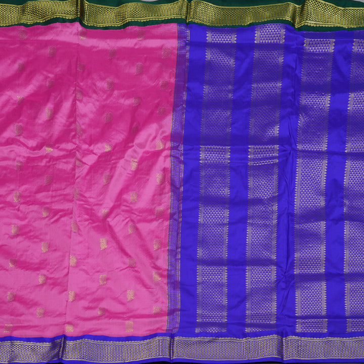 Hayagrivas Rose Pink Handloom Kanjivaram Ten Yards Silk Saree with Purplish Blue Border BBD909I1-2