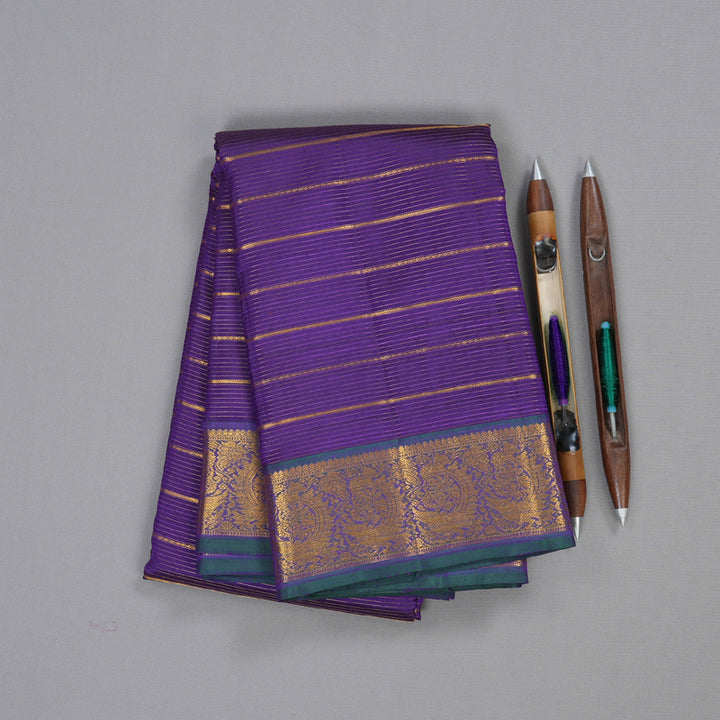 Hayagrivas Purple Kanjivaram Silk Saree with Peacock Blue Border BBD914I8-1