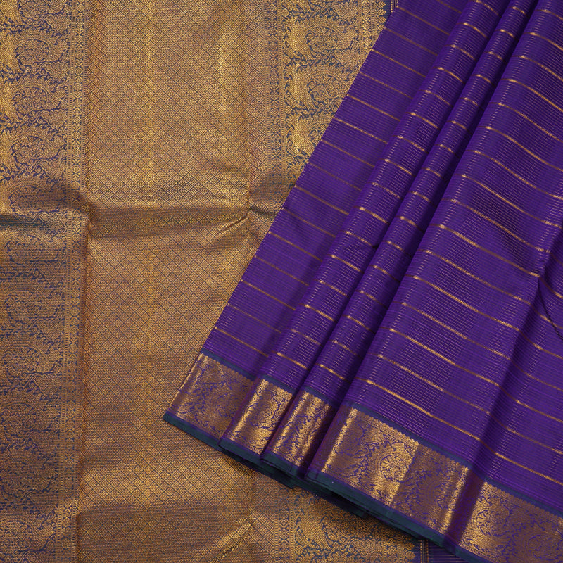 Hayagrivas Purple Kanjivaram Silk Saree with Peacock Blue Border BBD914I8-1