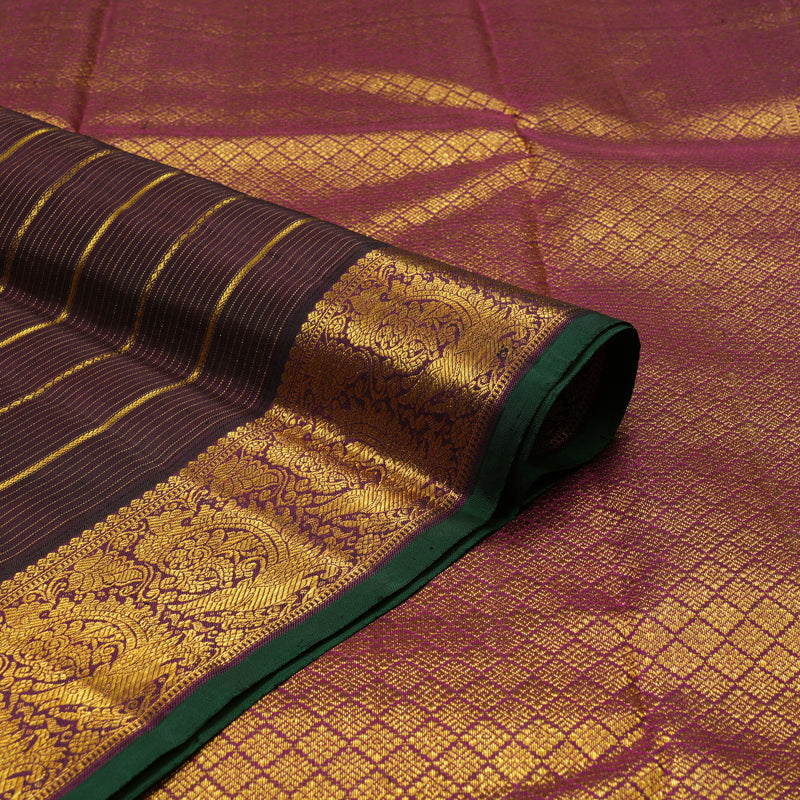 Hayagrivas Handloom Deep Plum Purple Kanjivaram Silk Saree with Wine Purple border BBD915I7-1