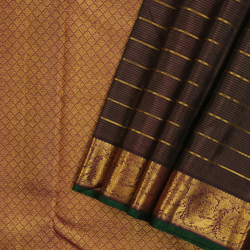 Hayagrivas Handloom Deep Plum Purple Kanjivaram Silk Saree with Wine Purple border BBD915I7-1