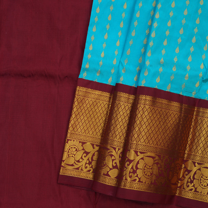Hayagrivas Sky Blue Kanjivaram Pattu Pavadai with Maroon Border BBD917I11-1