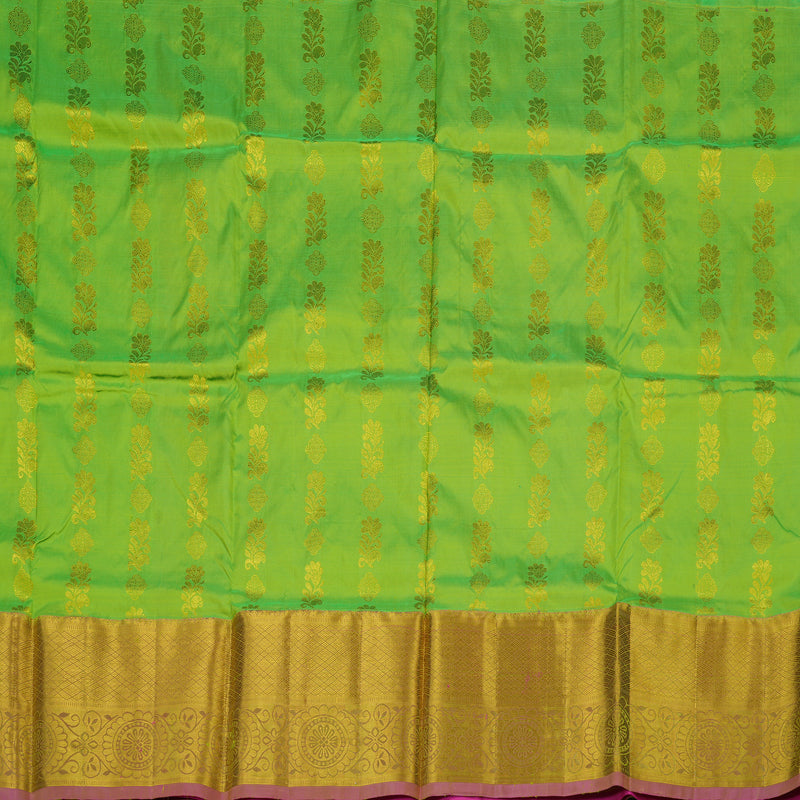 Hayagrivas Parrot Green Kanjivaram Pattu Pavadai with Pink Border BBD917I8-1
