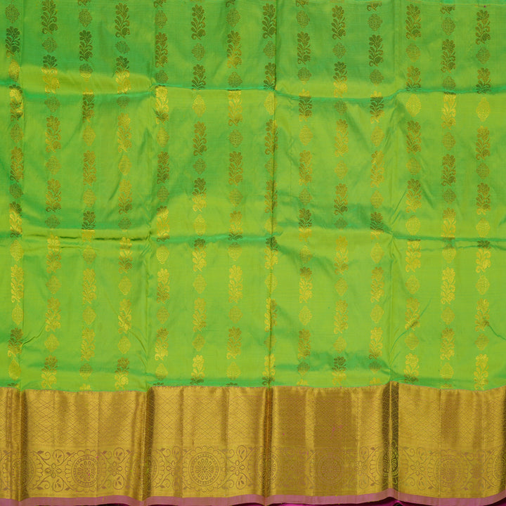Hayagrivas Parrot Green Kanjivaram Pattu Pavadai with Pink Border BBD917I8-1