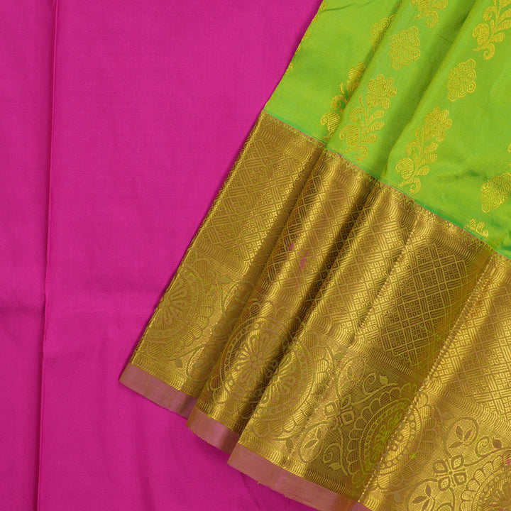 Hayagrivas Parrot Green Kanjivaram Pattu Pavadai with Pink Border BBD917I8-1