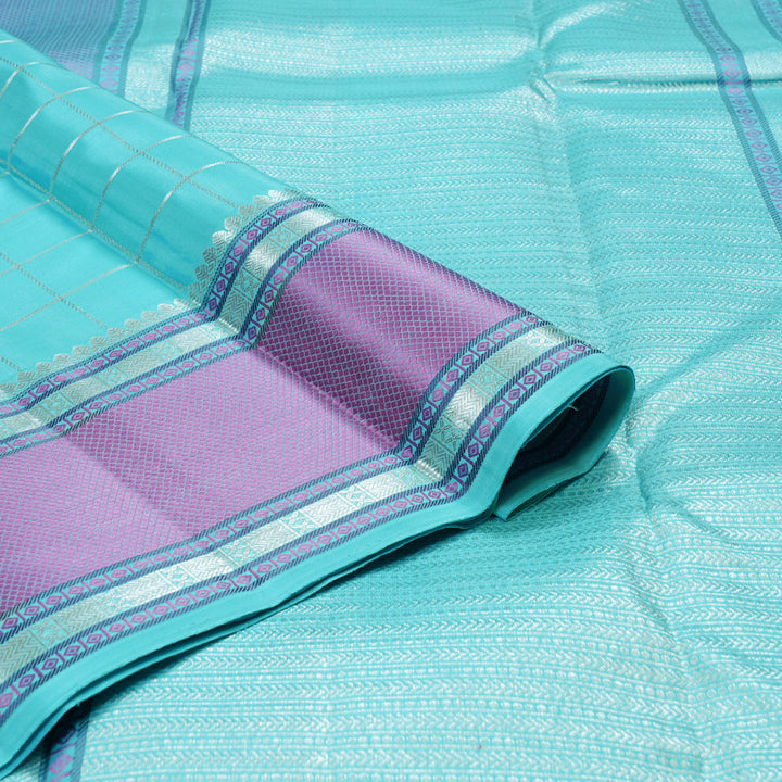 Hayagrivas Light Sky Blue Handloom Kanjivaram Silk Saree with Lavender Border BBD921I6-1