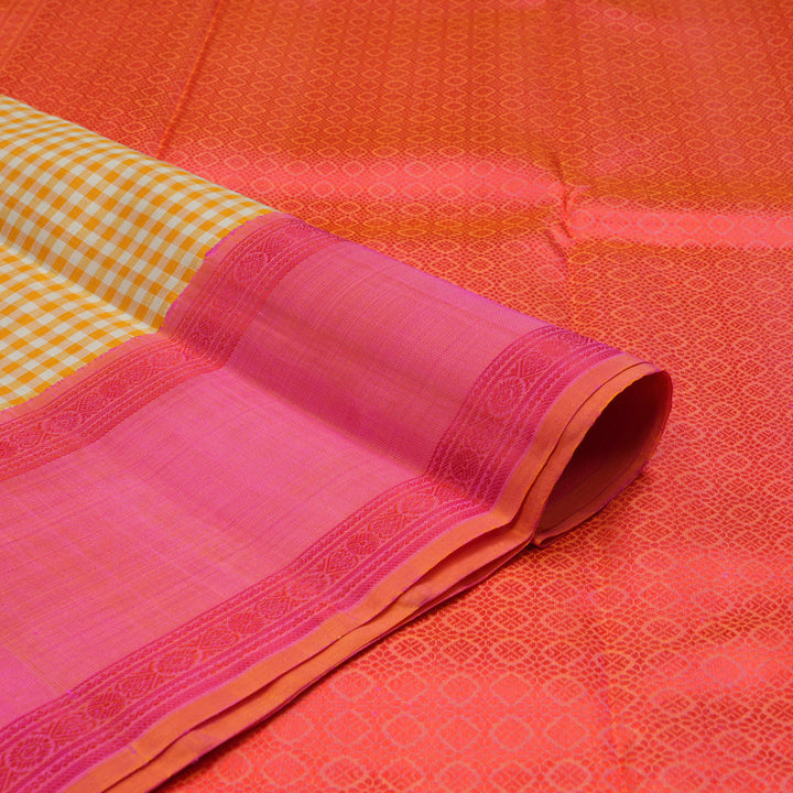Hayagrivas Handloom Pure Kanjivaram Silk Saree in Tranquil White With Yellow Checks BBD943J4-1