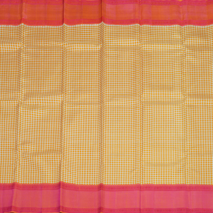 Hayagrivas Handloom Pure Kanjivaram Silk Saree in Tranquil White With Yellow Checks BBD943J4-1