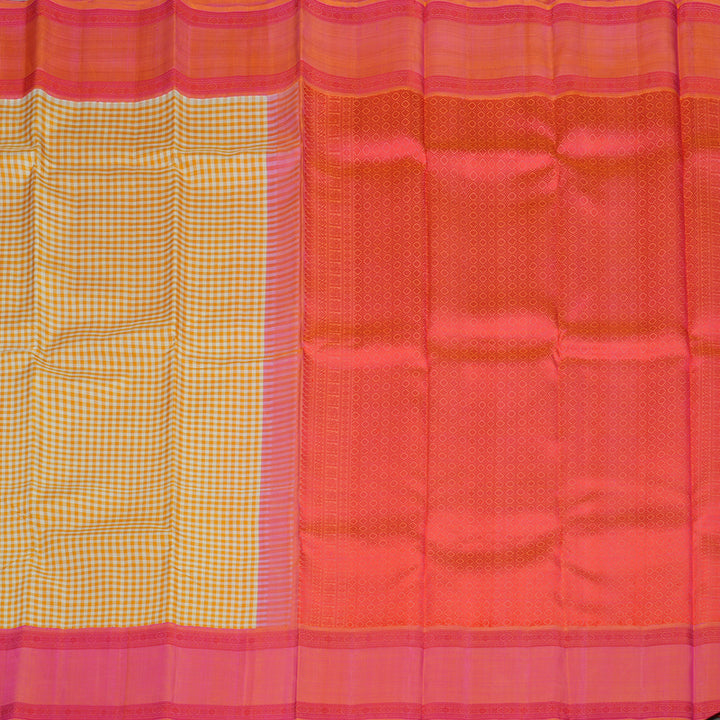 Hayagrivas Handloom Pure Kanjivaram Silk Saree in Tranquil White With Yellow Checks BBD943J4-1