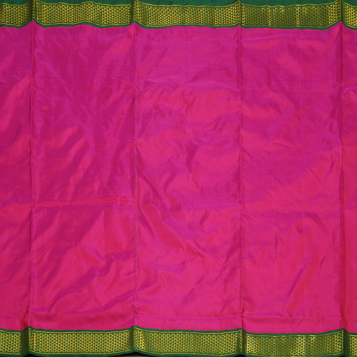Hayagrivas Handloom Rani Pink Ten Yards Kanjivaram Silk Saree with Dark Green Border BBD944J1-8