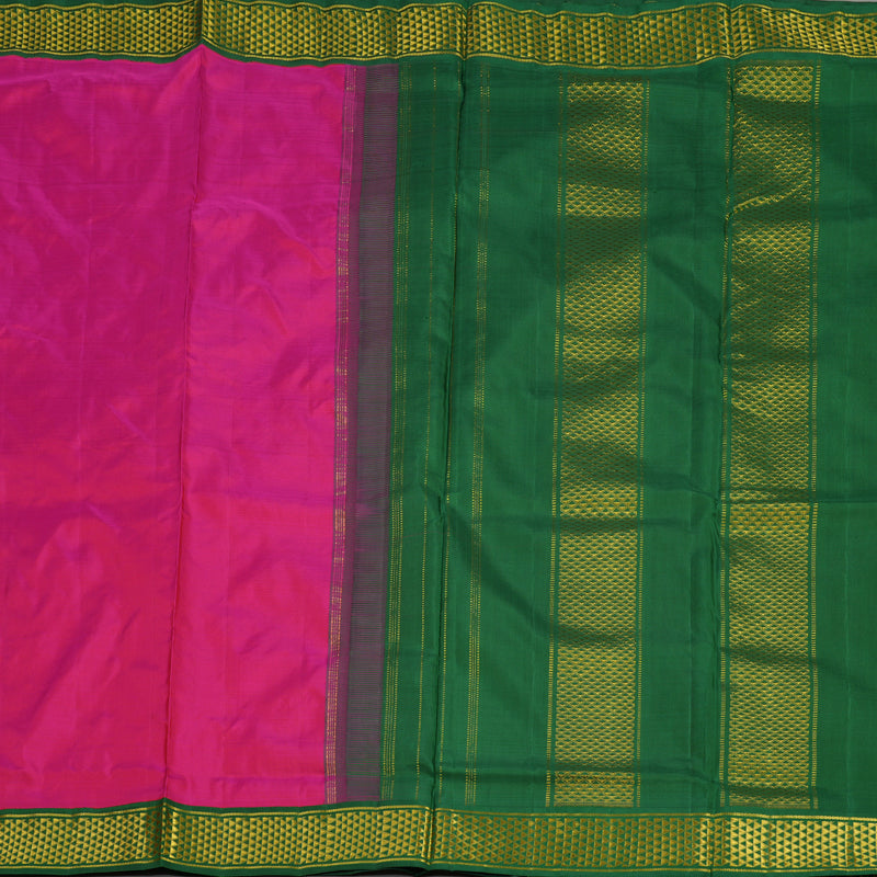Hayagrivas Handloom Rani Pink Ten Yards Kanjivaram Silk Saree with Dark Green Border BBD944J1-8