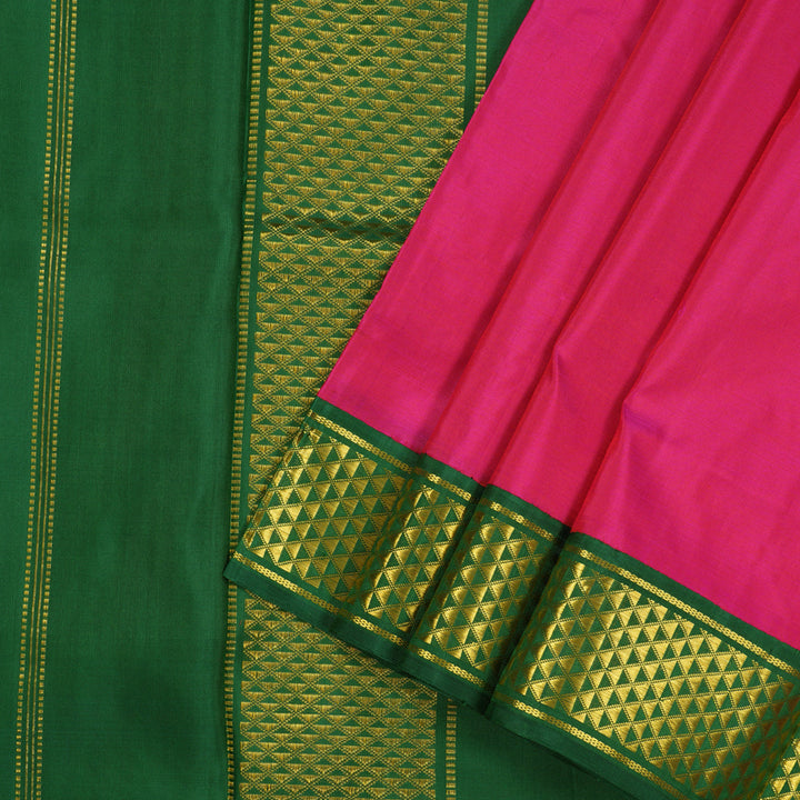 Hayagrivas Handloom Rani Pink Ten Yards Kanjivaram Silk Saree with Dark Green Border BBD944J1-8