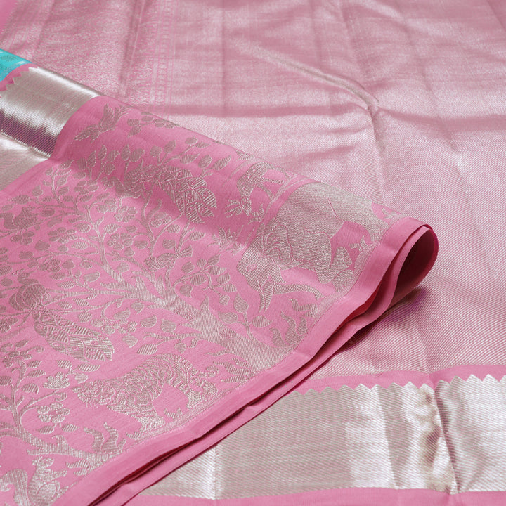 Hayagrivas Light Sky Blue Handloom Kanjivaram Silk Saree with Rose Pink Border BBD945J11-1