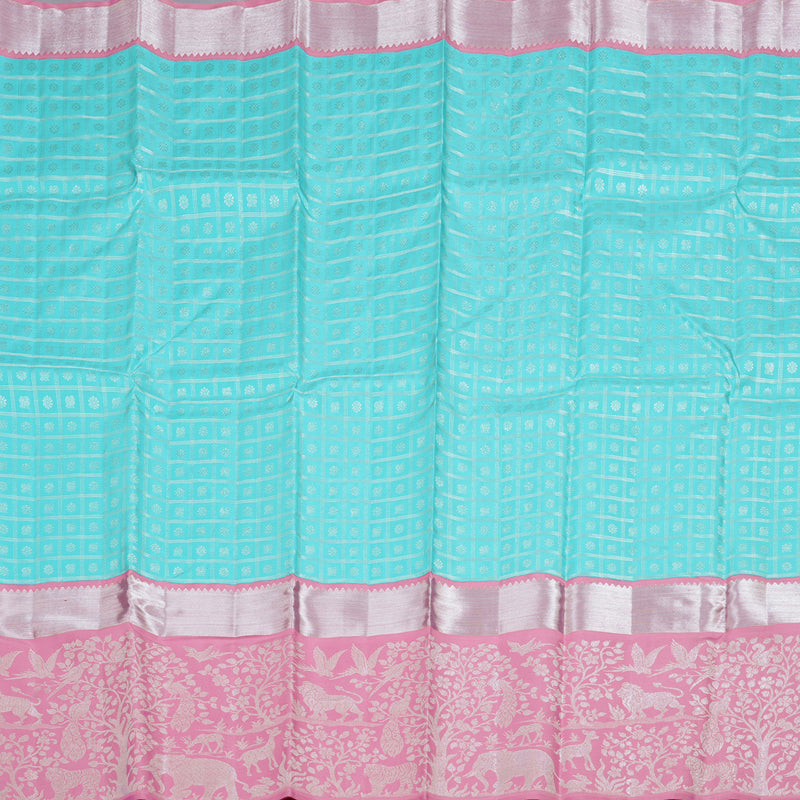 Hayagrivas Light Sky Blue Handloom Kanjivaram Silk Saree with Rose Pink Border BBD945J11-1