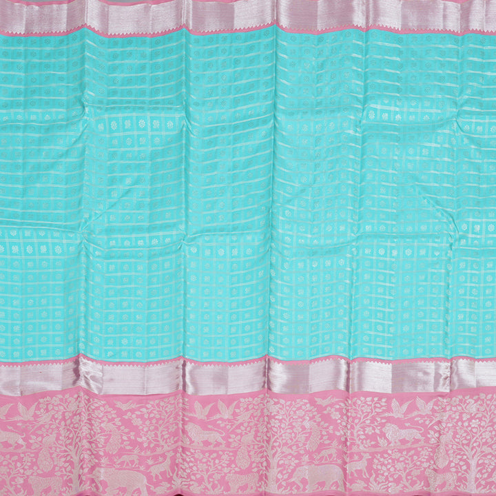 Hayagrivas Light Sky Blue Handloom Kanjivaram Silk Saree with Rose Pink Border BBD945J11-1