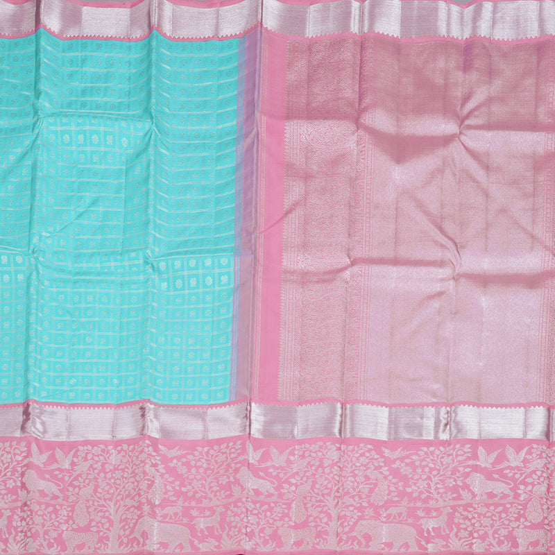 Hayagrivas Light Sky Blue Handloom Kanjivaram Silk Saree with Rose Pink Border BBD945J11-1