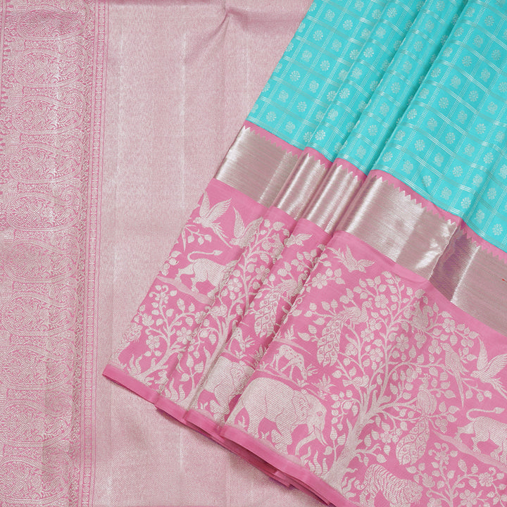 Hayagrivas Light Sky Blue Handloom Kanjivaram Silk Saree with Rose Pink Border BBD945J11-1