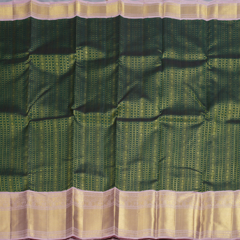 Hayagrivas Bottle Green Handloom Kanjivaram Silk Saree with Baby Pink Border BBD945J5-1