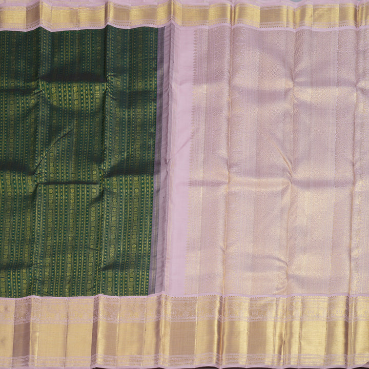 Hayagrivas Bottle Green Handloom Kanjivaram Silk Saree with Baby Pink Border BBD945J5-1