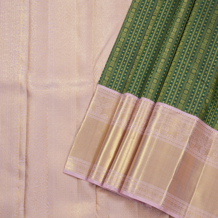 Hayagrivas Bottle Green Handloom Kanjivaram Silk Saree with Baby Pink Border BBD945J5-1