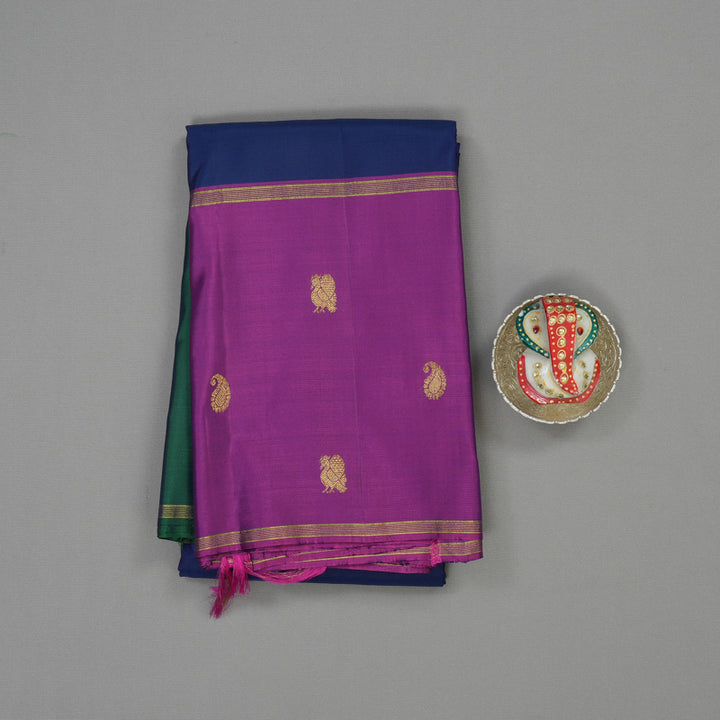 Hayagrivas Handloom Navy Blue Kanjivaram Silk Saree with Ganga Jamuna border BBD947J10-3