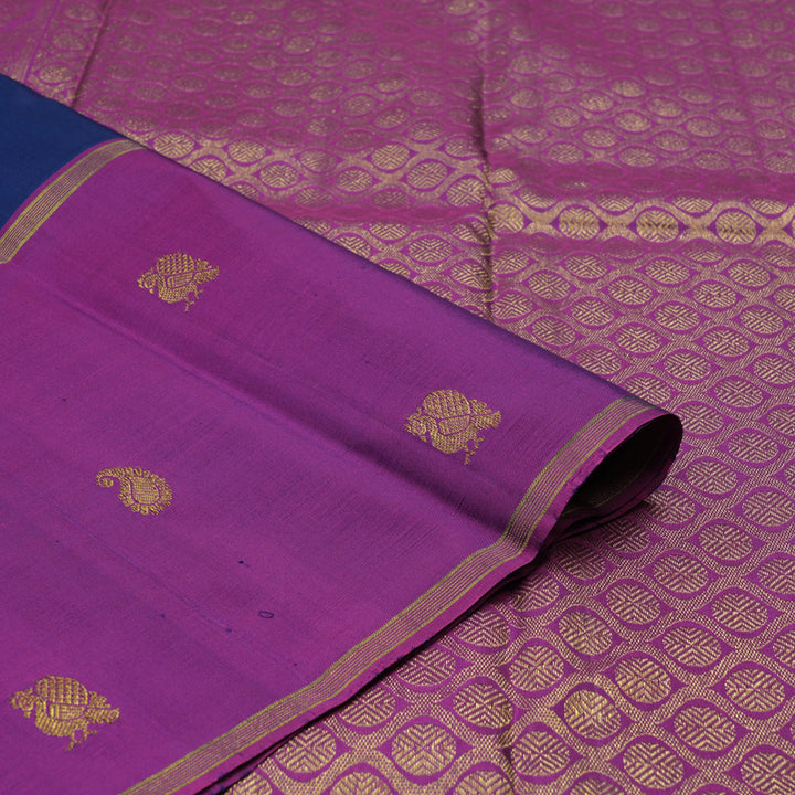 Hayagrivas Handloom Navy Blue Kanjivaram Silk Saree with Ganga Jamuna border BBD947J10-3