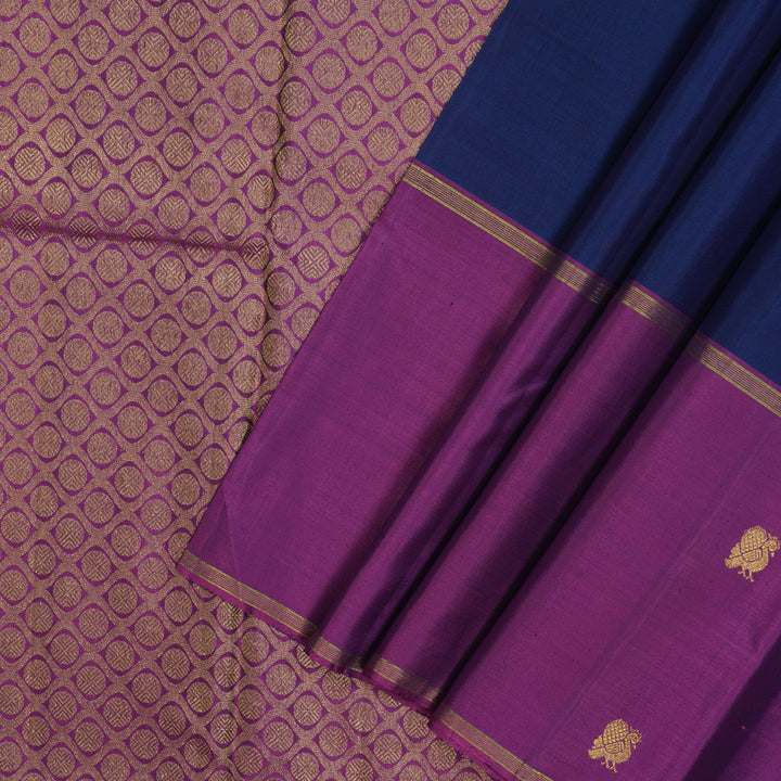 Hayagrivas Handloom Navy Blue Kanjivaram Silk Saree with Ganga Jamuna border BBD947J10-3