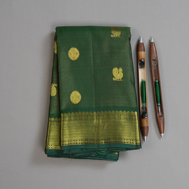 Hayagrivas Metallic Bottle Green Handloom Kanjivaram Silk Saree BBD947J13-6