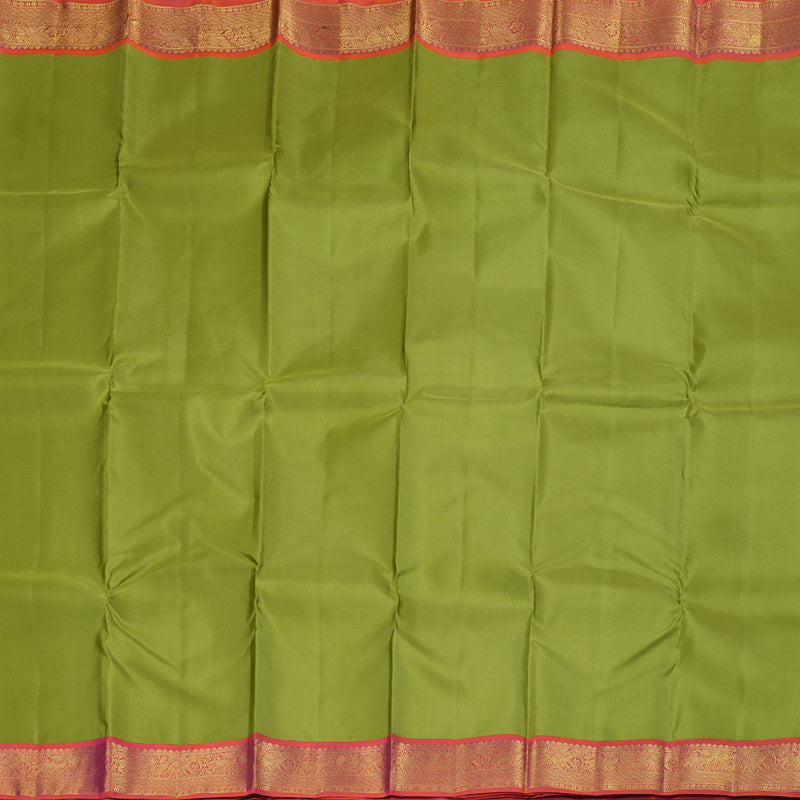 Hayagrivas Olive Green Handloom Kanjivaram Silk Saree with Orangish Pink Border BBD947J16-1