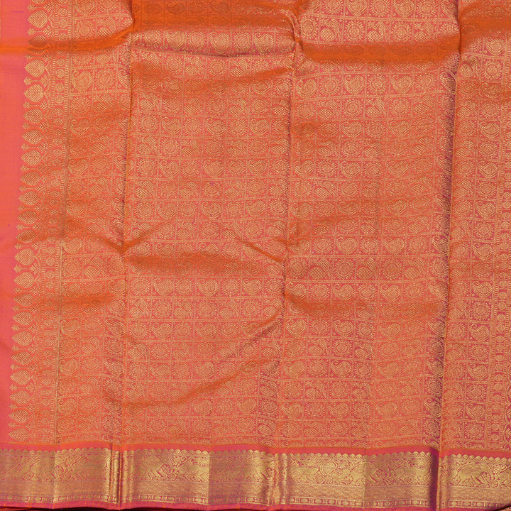 Hayagrivas Olive Green Handloom Kanjivaram Silk Saree with Orangish Pink Border BBD947J16-1