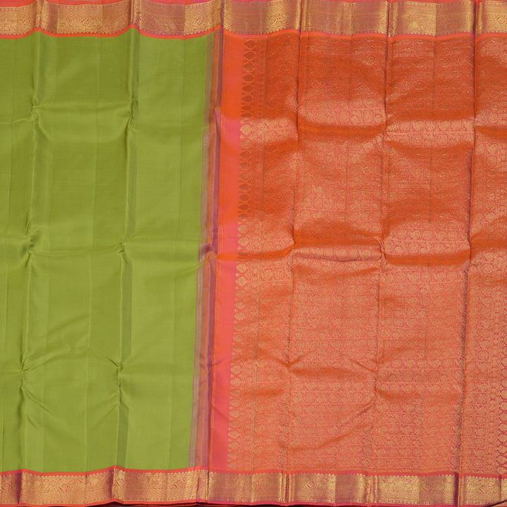 Hayagrivas Olive Green Handloom Kanjivaram Silk Saree with Orangish Pink Border BBD947J16-1