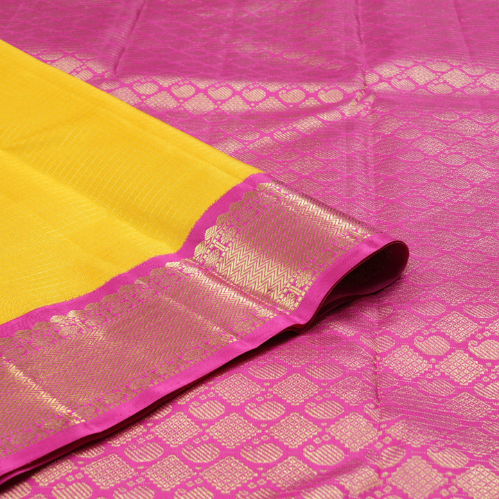 Hayagrivas Radiant Yellow Handloom Kanjivaram Silk Saree with Pink Border BBD947J17-1