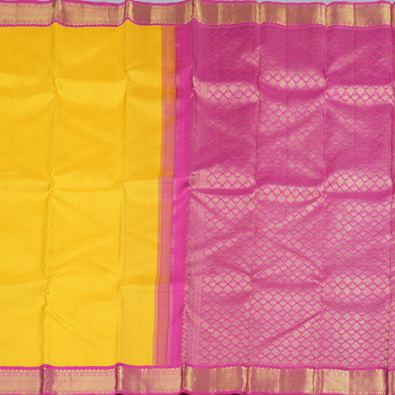 Hayagrivas Radiant Yellow Handloom Kanjivaram Silk Saree with Pink Border BBD947J17-1