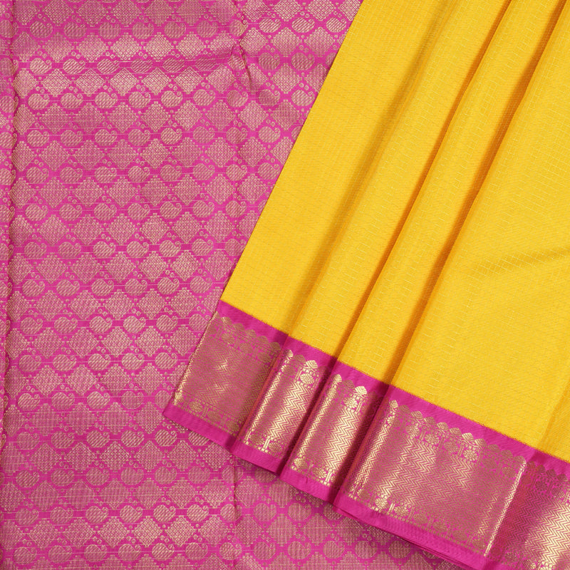 Hayagrivas Radiant Yellow Handloom Kanjivaram Silk Saree with Pink Border BBD947J17-1