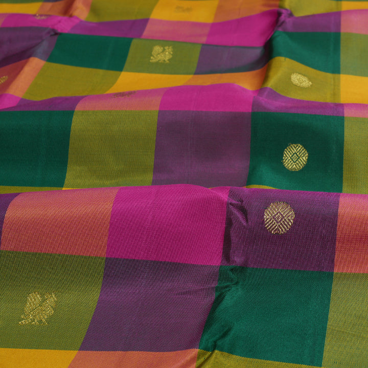 Hayagrivas Multi Color Checks Kanjivaram Silk Saree with Pink Border BBD947J3-2