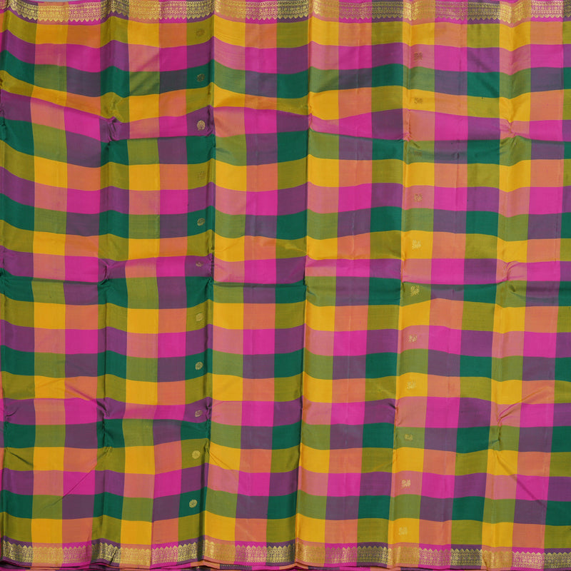 Hayagrivas Multi Color Checks Kanjivaram Silk Saree with Pink Border BBD947J3-2