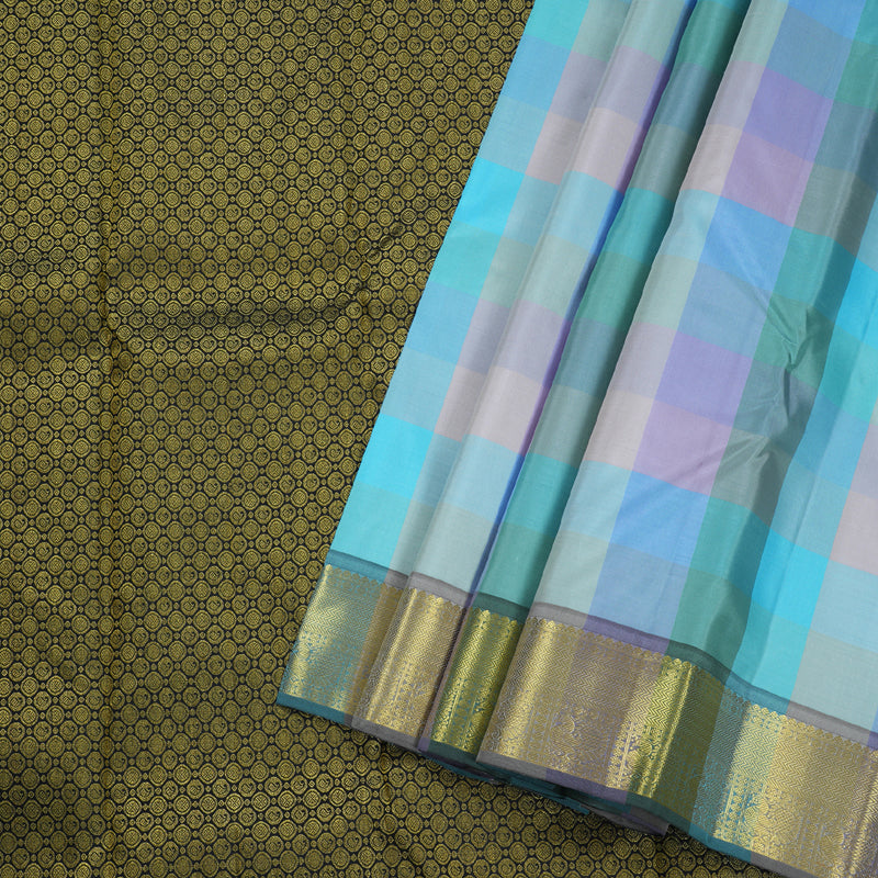 Hayagrivas Multi Color Checks Kanjivaram Silk Saree with Multi Color Checks Border BBD947J4-2