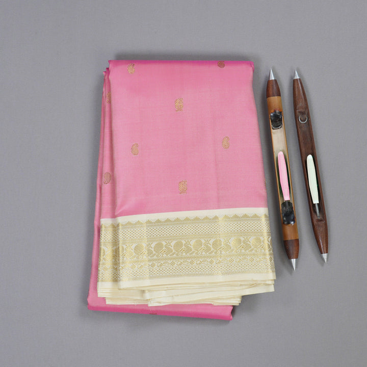 Hayagrivas Baby Pink Kanjivaram Silk Saree with Half White Border BBD947J5-2