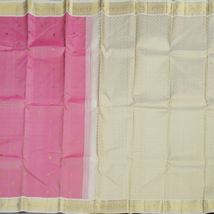 Hayagrivas Baby Pink Kanjivaram Silk Saree with Half White Border BBD947J5-2